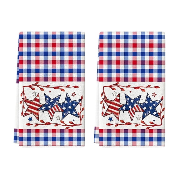 Luoshdecor 2Pcs Red White Blue Plaid Kitchen Towels 15.7x23.6 in,4th of July Decoration Patriotic Star Dish Towels for Kitchen Bathroom