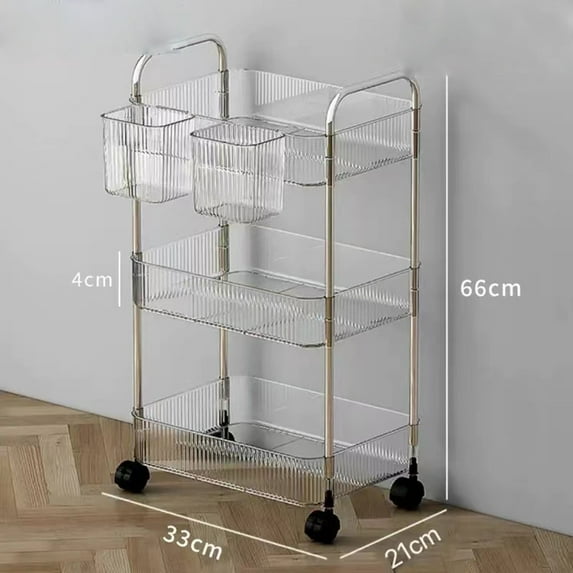 Luoshdecor 3 Tier Rolling Cart with Wheels,Acrylic Clear Laundry Room Organization Mobile Shelving Unit Multifunction Rolling Cart for Office Living Room