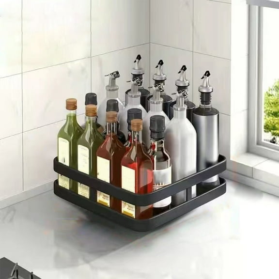 Luoshdecor 360 Rotating Kitchen Spice Rack , Square Kitchen Metal Shelf, for Box Oil, Salt, Sauce and Vinegar Jar 8x8 in