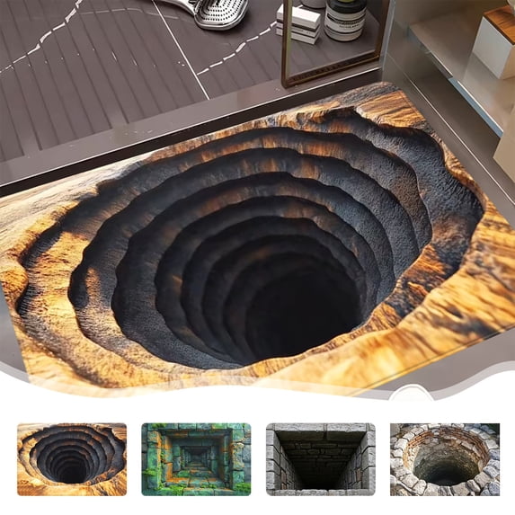 Luoshdecor 3D Optical Illusion Rug,Non Slip Visual Trap Opticals Illusions Hole Rug Doormat for Indoor & Outdoor, Home Decor