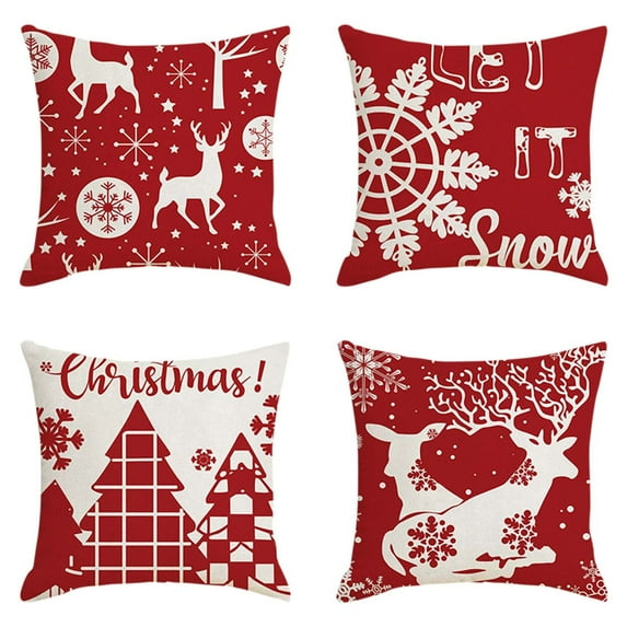 Luoshdecor 4Pcs Christmas Theme Pillow Cover, 18x18 in Winter Decorative Merry Christmas Home Throw Pillow Covers,Xmas Gift for Sofa, Bed,Decor