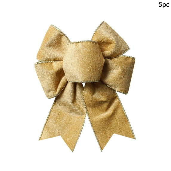 Luoshdecor 5Pcs Christmas Wreath Bows, Velvet Bow for Wreath Golden Edged Vintage Xmas Crafts Bow Ornament for Christmas Decorations