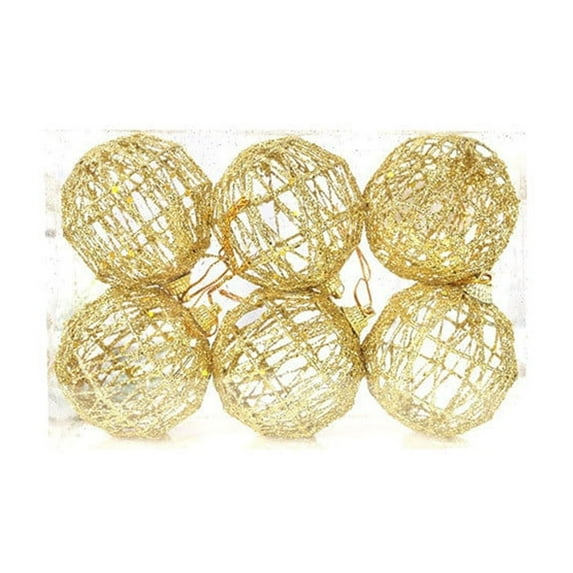 Luoshdecor 6 Pcs Gold Christmas Ball Ornaments,Metal Christmas Cutout Wire Balls Decoration for Xmas Tree Wedding Party Holiday Decor 1.96 in
