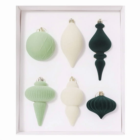 Luoshdecor 6 Pcs Velvet Christmas Finial Ornament,6 Style Simple Shatterproof Finial Christmas Decoration for Xmas Trees Drop Home Party