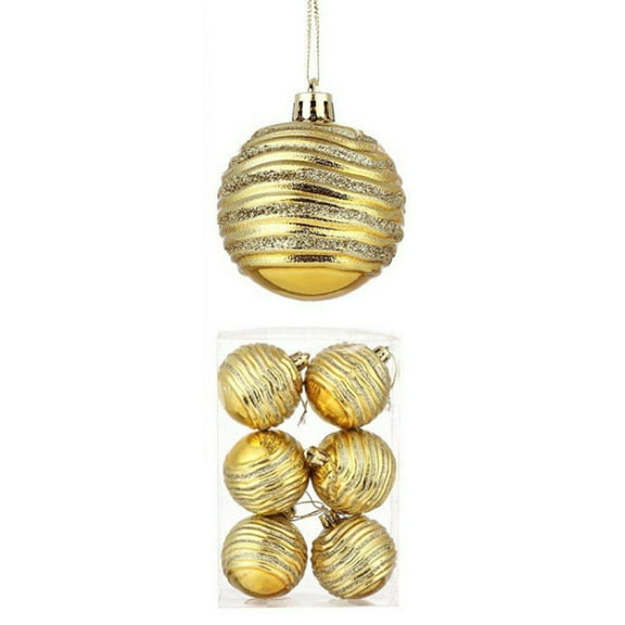 Luoshdecor 6Pcs Christmas Ornament Wave Ball,Red Gold White Stripe Candy Finish with Glitter Accents, for Christmas Tree Home Wedding Party Office Decor 2.3 in