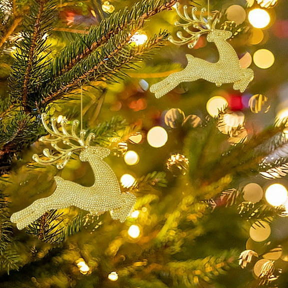 Luoshdecor 6Pcs Reindeer Hanging Ornaments ,Christmas Tree Glitter Plastic Elk Decor Pendant for Wedding, Holiday Party Xmas Gift Home Decor Accessories