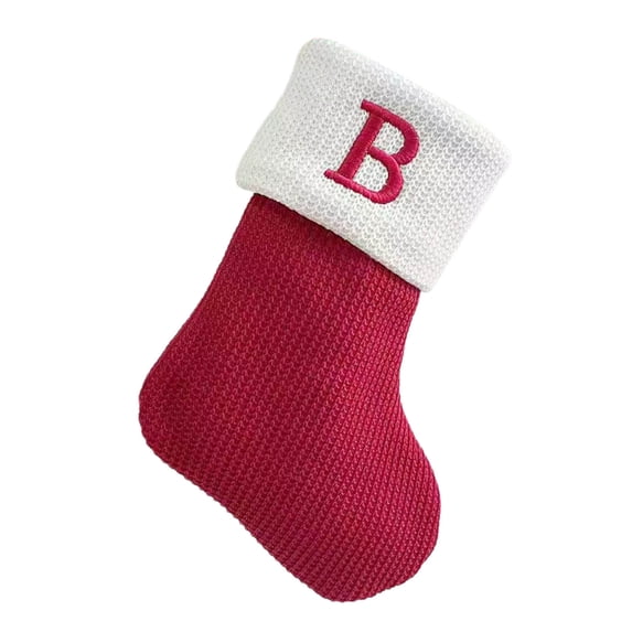 Luoshdecor 7in Mini Red Stocking,Initial Letter Knit Embroidered Stockings Soft Cuff, Christmas Tree Fine Weave Stockings for Fireplace or Party Decor (B)