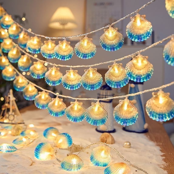 Luoshdecor 9.8 ft Seashell String Lights,Summer Ocean Themed Decorative Fairy Lights for Patio, Garden, Wedding,Camping Decor