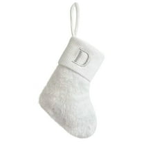Luoshdecor 9 in White letter Christmas Stockings,Soft Velvet White Christmas Stockings, Knit Cuff Christmas Stockings for Family Christmas Holiday Party Decor (D)