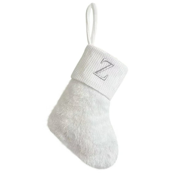 Luoshdecor 9 in White letter Christmas Stockings,Soft Velvet White Christmas Stockings, Knit Cuff Christmas Stockings for Family Christmas Holiday Party Decor (Z)