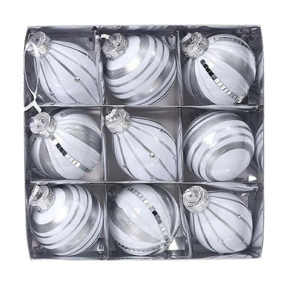 Luoshdecor 9PCS Christmas Ball Ornaments, White Shatterproof Christmas Decorations Tree Sliver Balls,for Xmas Trees Wedding Party Home Holiday Decor 3.15 in