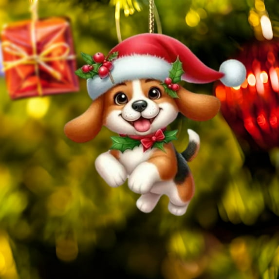 Luoshdecor Acrylic Christmas Ornament,Cute Dog Christmas Tree Hanging Decoration, for Christmas Tree Holidays Party Car Home Decor