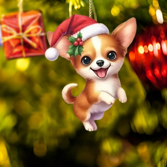 Luoshdecor Acrylic Christmas Ornament,Cute Dog Christmas Tree Hanging Decoration, for Christmas Tree Holidays Party Car Home Decor