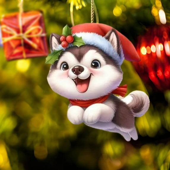 Luoshdecor Acrylic Christmas Ornament,Cute Dog Christmas Tree Hanging Decoration, for Christmas Tree Holidays Party Car Home Decor