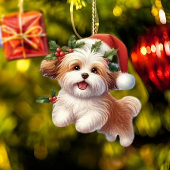 Luoshdecor Acrylic Christmas Ornament,Cute Dog Christmas Tree Hanging Decoration, for Christmas Tree Holidays Party Car Home Decor