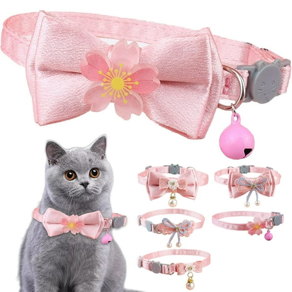 Luoshdecor Adorable Cat Collar with Bow,Pink Lace Bow Cute Kitten Collars Adjustable Breakaway Safety Cat Bowtie Collar