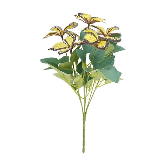 Luoshdecor Artificial Butterfly Branches,7 Head Silk Butterflies Faux Stems,Green Leaves Plant for Spring Garden Porch Window Decor