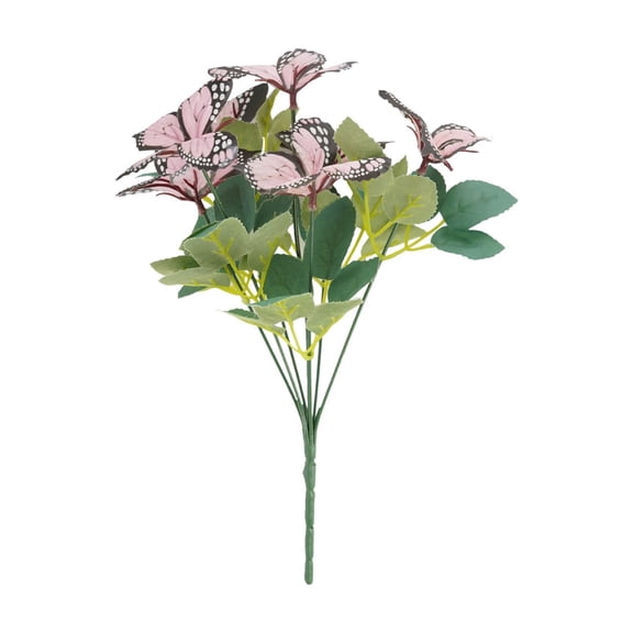 Luoshdecor Artificial Butterfly Branches,7 Head Silk Butterflies Faux Stems,Green Leaves Plant for Spring Garden Porch Window Decor