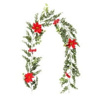 Luoshdecor Artificial Christmas Poinsettia Garland with Leaves,Red Berries Garland for Garden Home Winter New Year Decorations 72.8 in