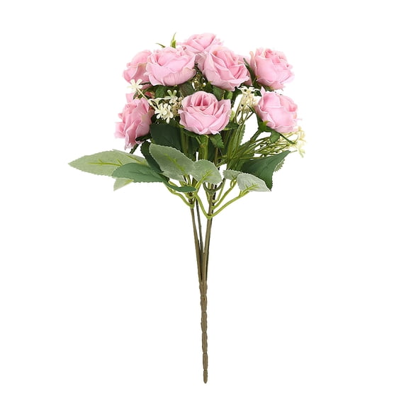Luoshdecor Artificial Flowers Small Roses with Leaf Bouquet Fake Roses for Wedding Bridal Office Garden Parties Decoration