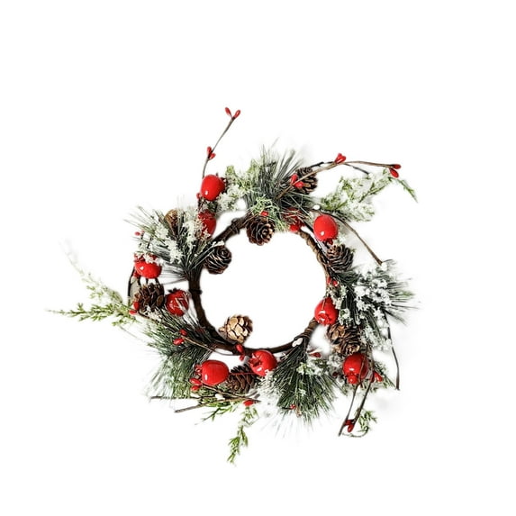 Luoshdecor Artificial Norfolk Pine Candle Rings Wreaths ,Xmas Berries & Pinecone Candle Holder for Winter Home Kitchen Table Centerpiece Decor