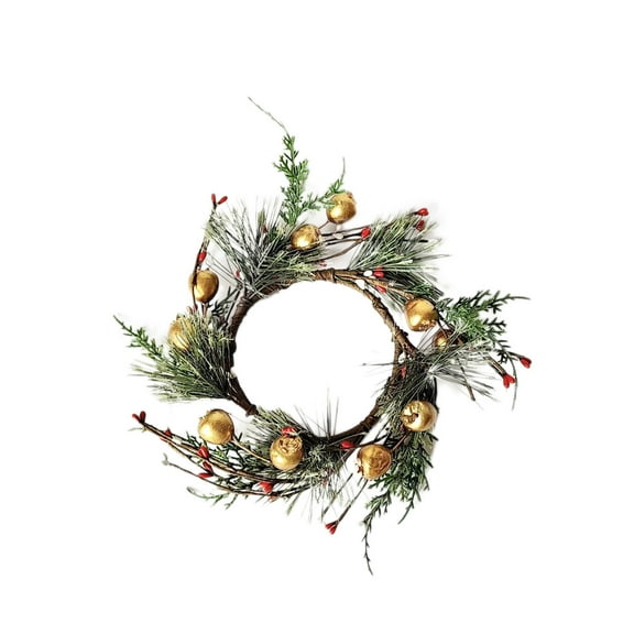 Luoshdecor Artificial Norfolk Pine Candle Rings Wreaths ,Xmas Berries & Pinecone Candle Holder for Winter Home Kitchen Table Centerpiece Decor