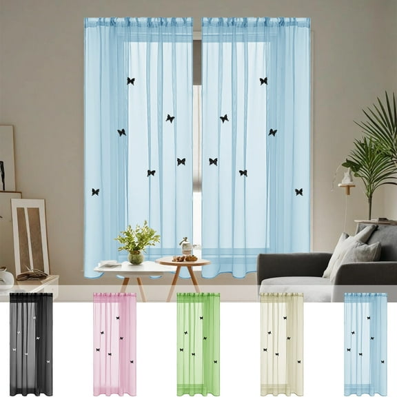 Luoshdecor Basic Sky Blue Sheer Curtain,Window Curtain Panels with Butterfly Pattern for Living Room, Bedroom, Patio,Light Filtering 50" Lx41" W
