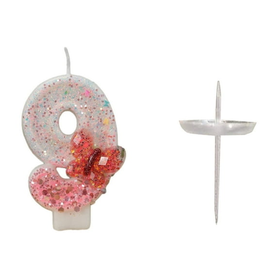 Luoshdecor Birthday Candles Numbers 3 in ,Pink Glitter Butterfly Birthday Candles for Cake Topper with Sequins for Anniversary Celebration Party Supplies (9)
