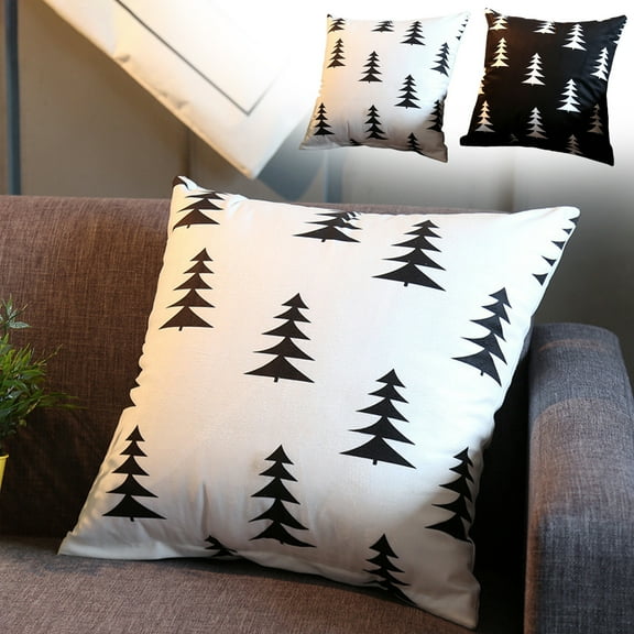 Luoshdecor Black White Throw Pillow ,18x18 in Geometric Pine Tree Square Pillow Cushion for Home & Sofa Bed Decoration