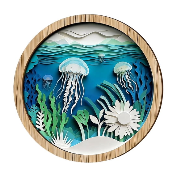 Luoshdecor Boho Wall Art Decor,Round Wooden Hollow Out Ocean Animal Wall Hanging Ornaments for Bedroom Living Room Decor