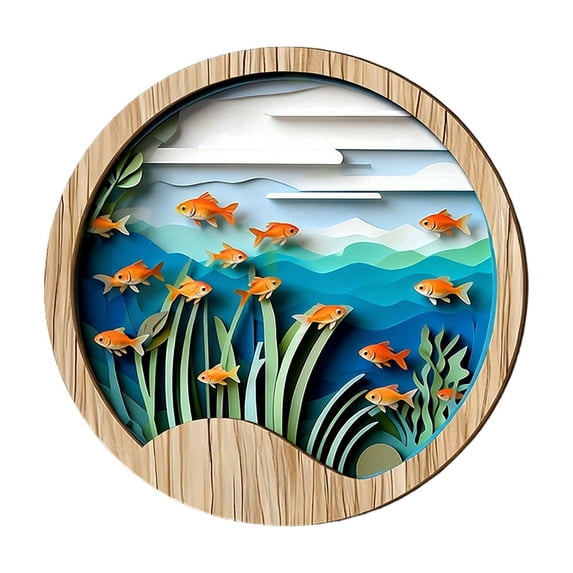 Luoshdecor Boho Wall Art Decor,Round Wooden Hollow Out Ocean Animal Wall Hanging Ornaments for Bedroom Living Room Decor