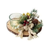 Luoshdecor Candle Holder Tray Home Decor,Wood Candle Tray With Artificial Pine Cone Berry for Table Centerpiece Xmas Party Table Decorations