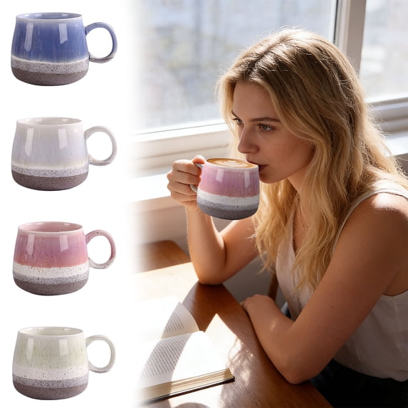 Luoshdecor Ceramic Coffee Mug,Stacked Layer Color Tea Cup Microwave & Dishwasher Safe，for Home Office