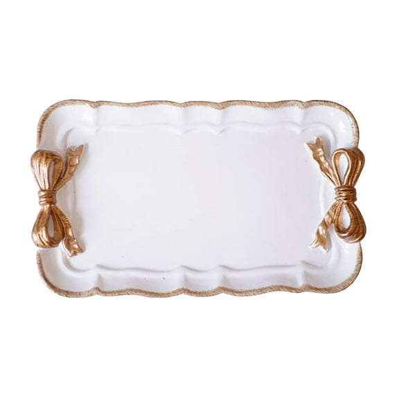 Luoshdecor Ceramics Retro Bowknot Jewelry Tray,Cute Home Decor Aesthetic Decorative Tray for Rings Necklace Bracelets