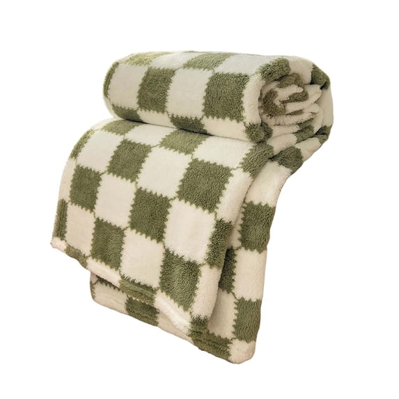 Luoshdecor Checkerboard Throw Blanket Super Soft Cozy Blanket for Couch ,Lightweight Fuzzy Comfy Textured Flannel Blanket Warm Throw Blankets for Couch, Sofa, Bed, Car 27.5 x 39.3,Green