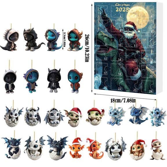 Luoshdecor Christmas Advent Calendars Decoration,Dragon Acrylic Ornaments,24 Days Christmas Countdown Calendars,Xmas Gift for Teen