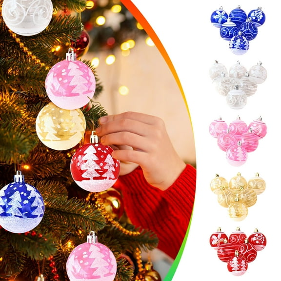 Luoshdecor Christmas Ball Ornaments,6Pcs Clear Plastic Christmas Tree Hanging Balls with Printing,Shatterproof Vintage Ball for Holiday Outdoor Yard, Xmas Tree Decor