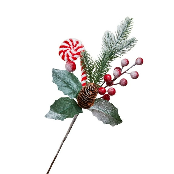 Luoshdecor Christmas Berry Pine Stems,Holly Branch Picks with Pine Cones Winter Holiday Floral Pick for Winter Decoration Xmas Party DIY Crafts