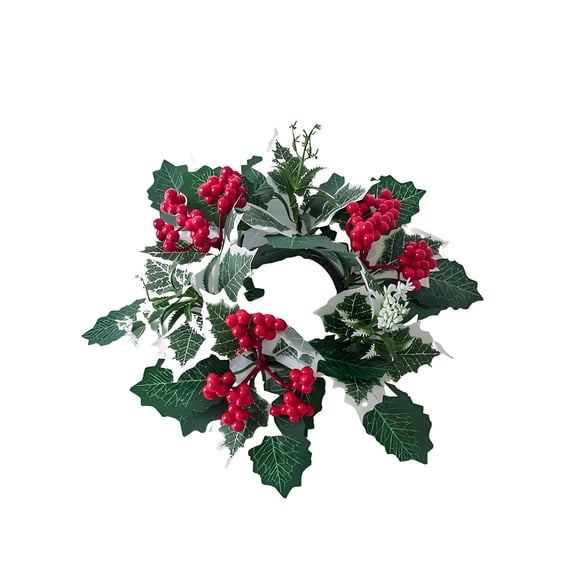 Luoshdecor Christmas Candle Ring Wreath, Artificial Eucalyptus Red Berry Pillar Candle Holder Wreaths for Christmas Party Home Table Centerpieces Decor 9.8 in