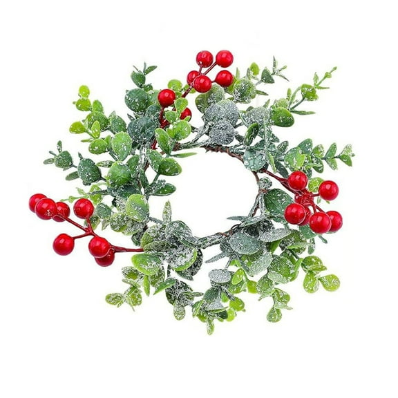 Luoshdecor Christmas Candle Ring Wreath, Artificial Red Berry Pinecones Pillar Candle Holder Wreaths for Christmas Party Home Table Centerpieces Decor 7.9 in