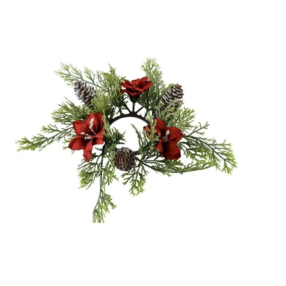 Luoshdecor Christmas Candle Rings Wreaths，Pinecone Red Poinsettia Candle Wreaths Rings Table Centerpieces Candle Holder for Christmas Wedding Party Fireplace Decor 9.8 in