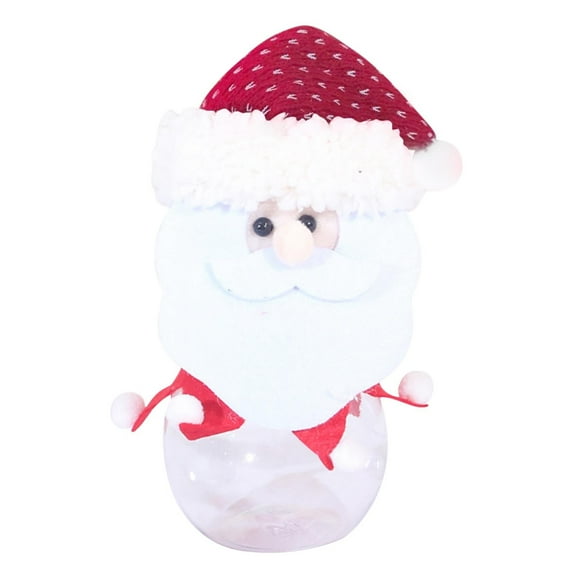 Luoshdecor Christmas Candy Jars with Snowman Santa Elk Lid,5.9 in Plastic Clear Cookie Jar Snack Food Storage Container for Holiday Party Gift