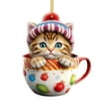thumbnail image 1 of Luoshdecor Christmas Cat in Mug Ornament , Acrylic Cute Holiday Teacup Cat Hanging Ornaments for Home Decor Party Christmas Tree Decor, 1 of 8