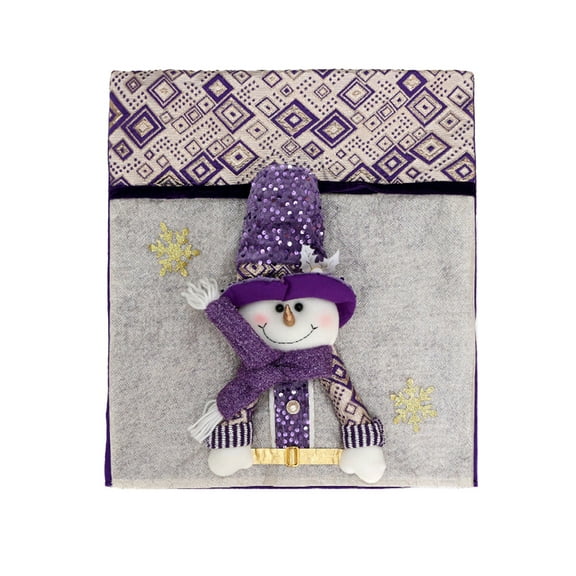 Luoshdecor Christmas Chair Back Covers, Winter Purple Reindeer Santa Snowman Chair Cover for Kitchen Holiday Home Party 18x21 in