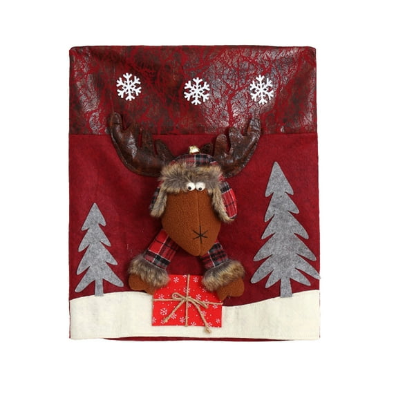 Luoshdecor Christmas Chair Back Covers, Winter Red Reindeer Santa Snowman Chair Cover for Kitchen Holiday Home Party 18x21 in