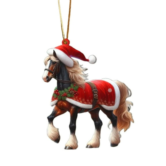 Luoshdecor Christmas Cute Horse Ornament,Acrylic Animal Hanging Ornament New Year Gifts for Christmas Decorations Animal Lover 3.1 in