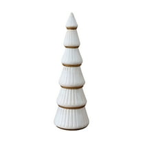 Luoshdecor Christmas Decorations,13.4 in Wood Christmas Trees White Modern Cone Tabletop Trees for Xmas Winter Home Centerpiece Decor