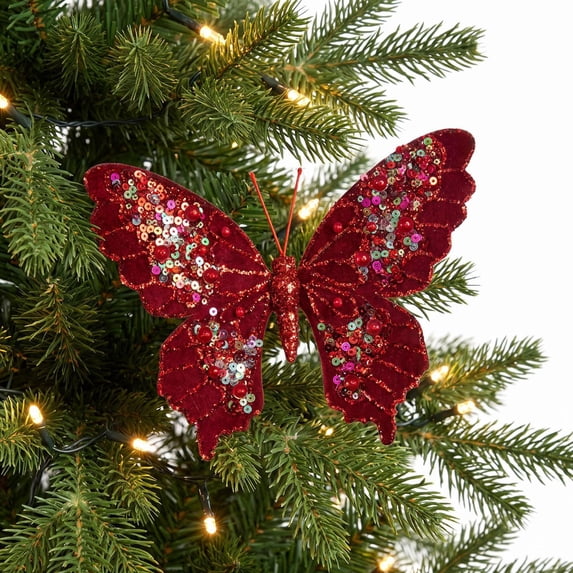 Luoshdecor Christmas Decorations Butterfly Clip,Sturdy and Lightweight Glitter Butterfly Ornament Fit for Holiday Party Tree Wreath Decor