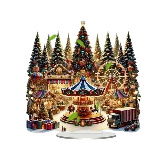 Luoshdecor Christmas Desktop Ornament,2D Acrylic Flat Printing Festive Holiday Indoor Tabletop Arts Crafts for Office & Home Festive Display 5.9in