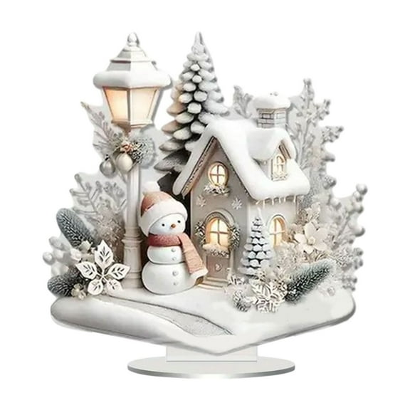 Luoshdecor Christmas Desktop Ornament,2D Acrylic Flat Printing Festive Holiday Indoor Tabletop Arts Crafts for Office & Home Festive Display 5.9in